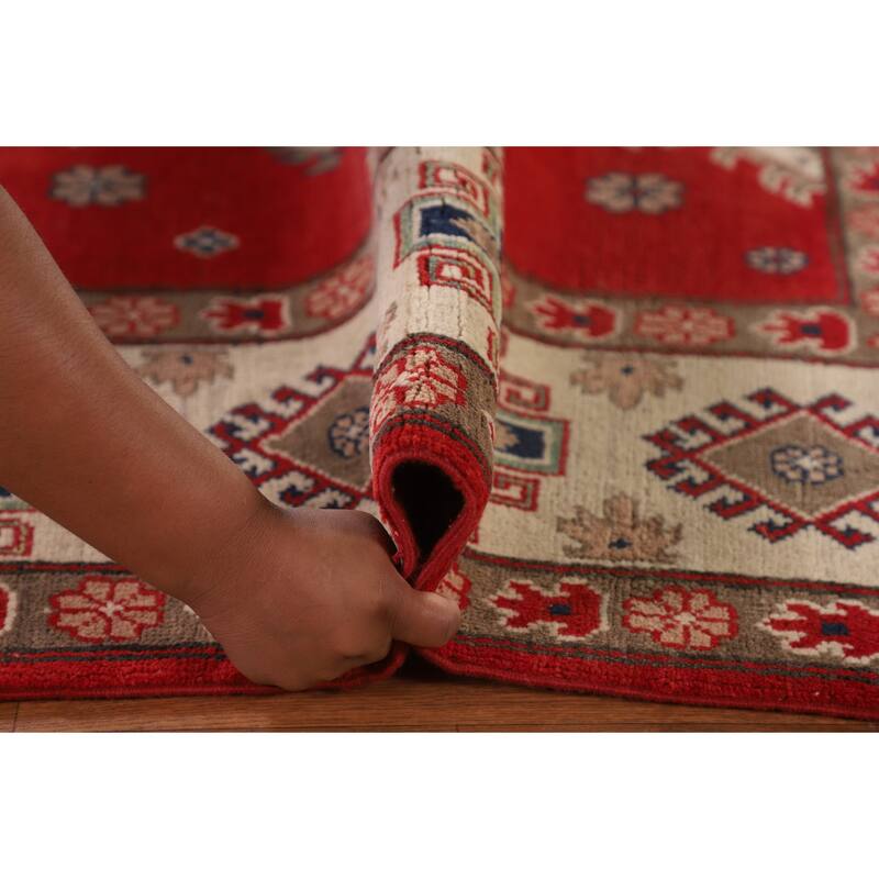 Geometric Red Kazak Oriental Area Rug Hand-Knotted Wool Carpet - 8'3"x 10'0"