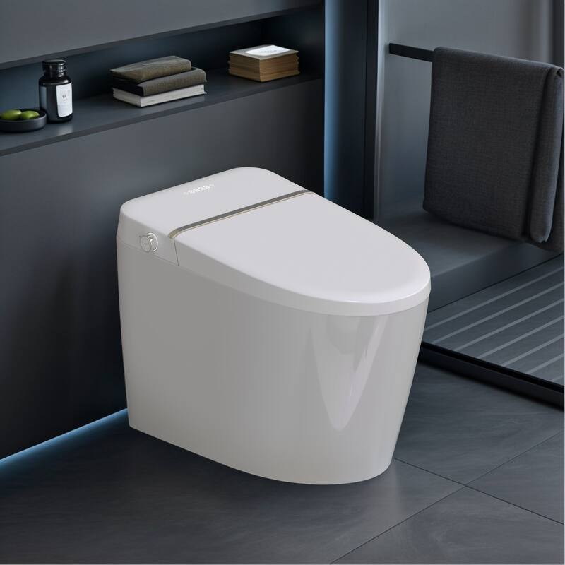 Smart Toilet, One Piece Bidet Toilet for Bathrooms,Modern Elongated Toilet with Warm Water,Dual Auto Flush,Foot Sensor Operation - White