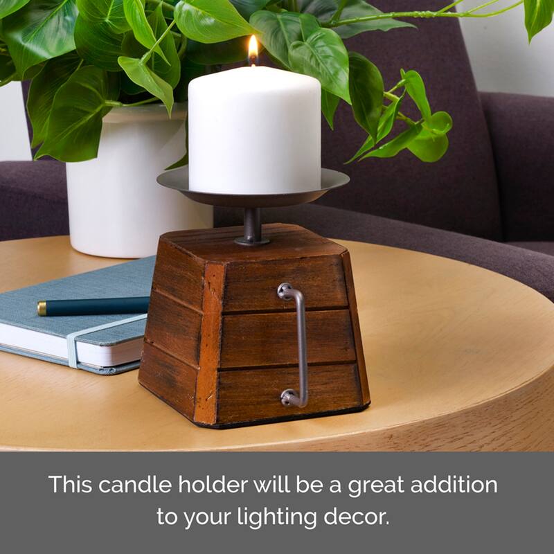 Elements Wood Pillar Candle Holder, 5X5 Inch