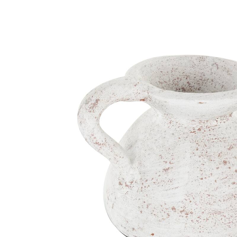 Cream Ceramic Antique Style Textured Pot Decorative Vase with Handle