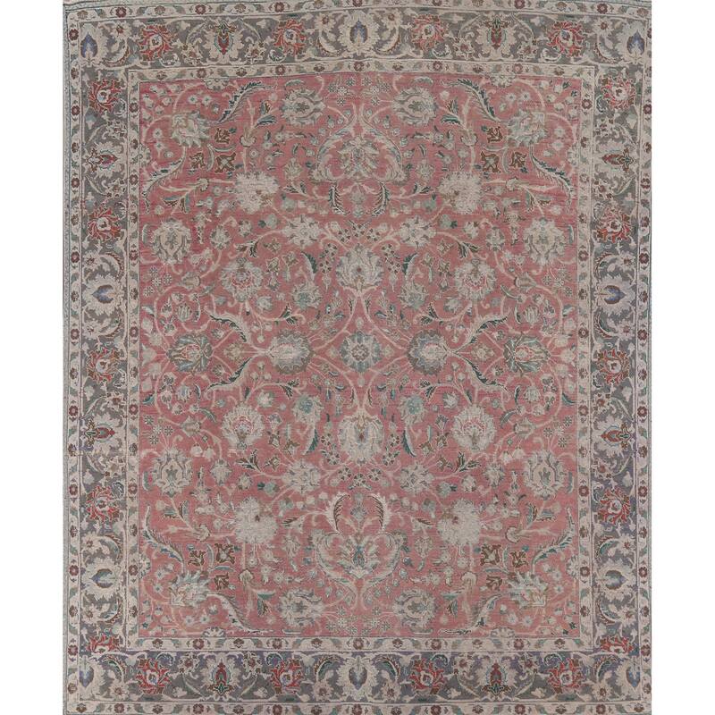 Distressed Tabriz Persian Vintage Rug Handmade Wool Carpet - 9'7"x 10'8"