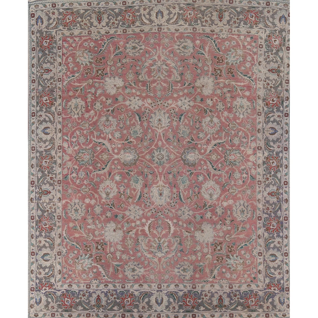 Distressed Tabriz Persian Vintage Rug Handmade Wool Carpet - 9'7"x 10'8"