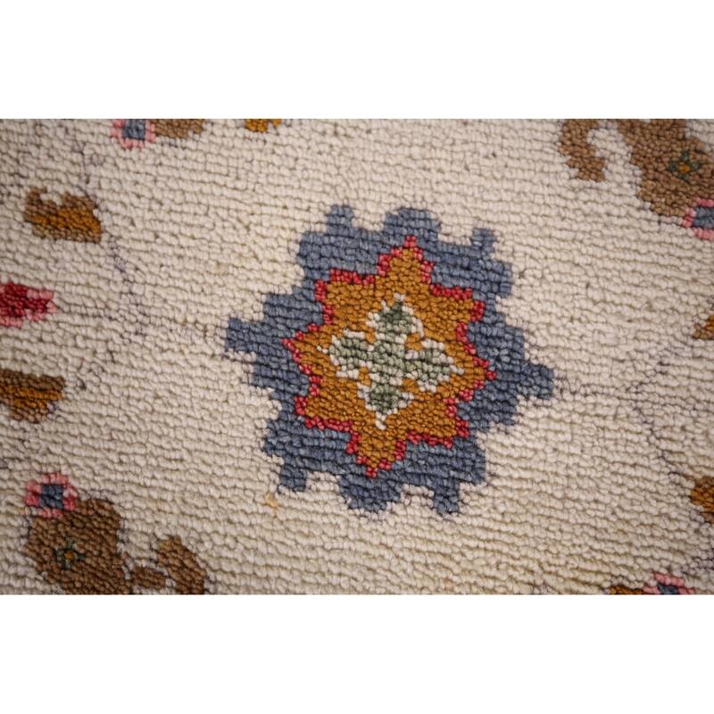 Ivory & Blue Floral Oushak Oriental Foyer Rug Hand-Knotted Wool Carpet - 2'6"x 5'9"