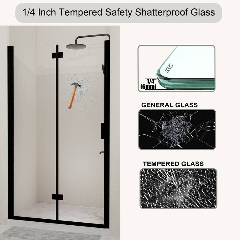 GDFStudio - Marlowe Space-Saving Folding Pivot Shower Door with Tempered Glass and Flexible Installation