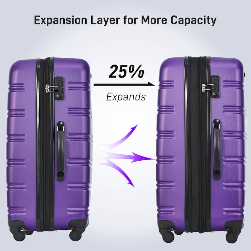 4-Piece Modern Luggage Sets, Lightweight Luggage with 360° Swivel Wheels and TSA Lock, for Boarding Travel, Purple