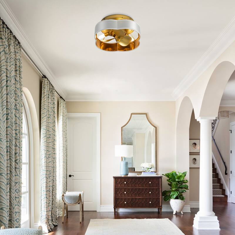 13-inch Gold Modern Caged Fandelier Flush Mount LED Ceiling Fan with Remote