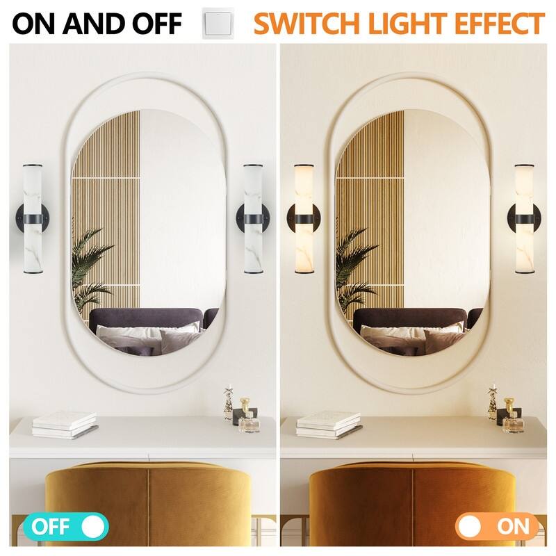 Set of 2 Resin Wall Lights with Imitation Marble Texture & Iron Metal Frame – Elegant Indoor Lighting