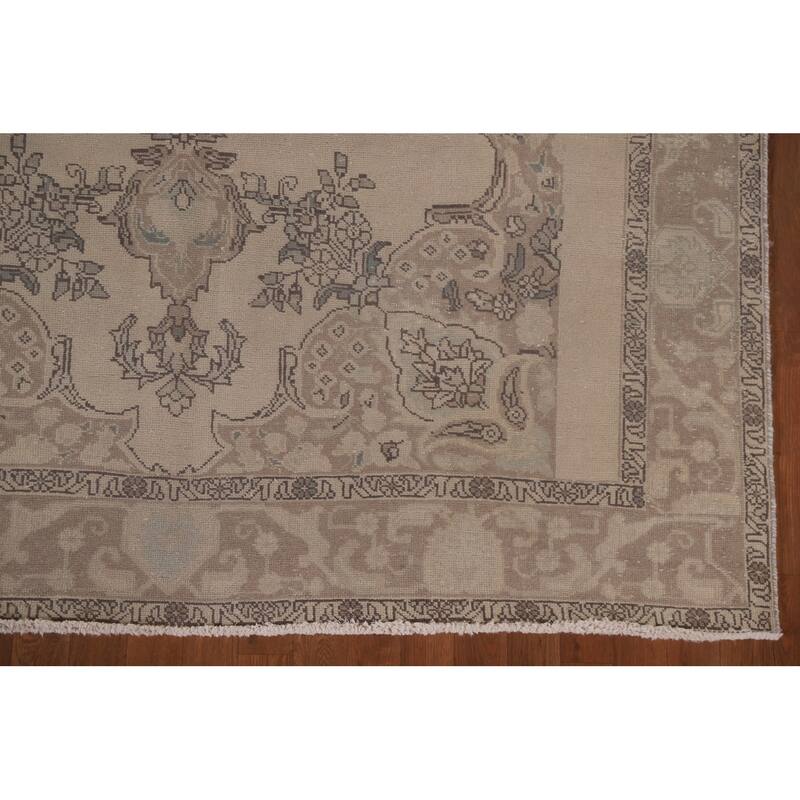 Hand Knotted Oriental 100% Wool Carpet Traditional Floral Beige & Ivories Tabriz Area Rug - 10' 1'' X 6' 3''