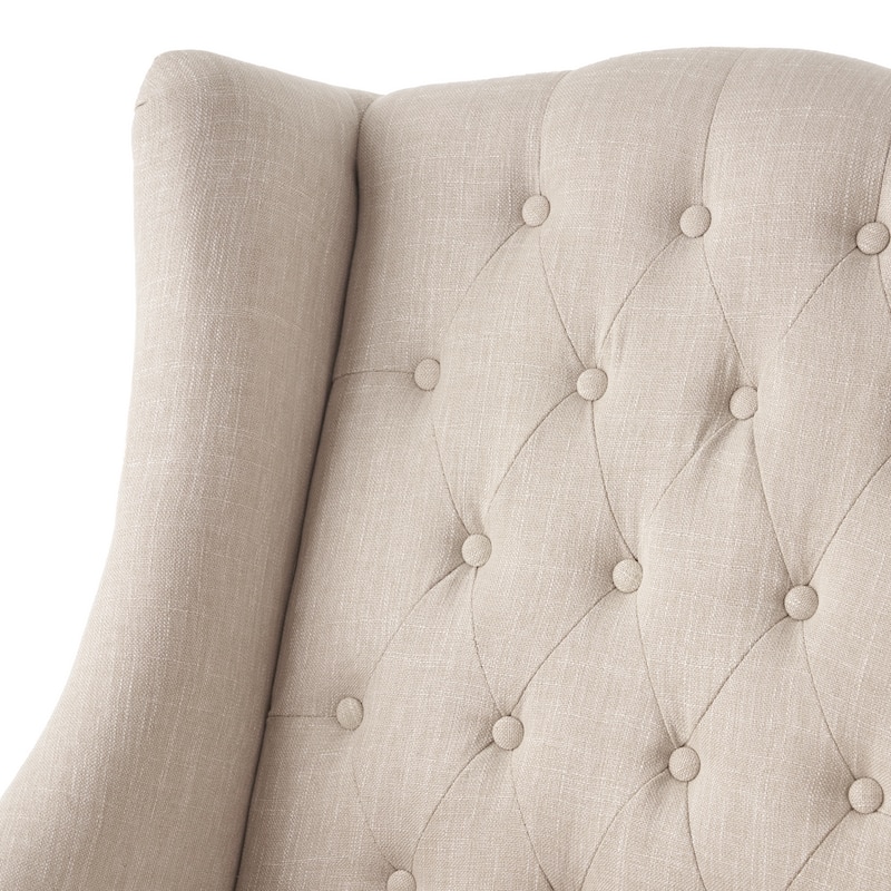 Roomfitters Tufted Wingback Accent Chair with Curved Back and Turned Legs, Upholstered Lounge Chair, Beige