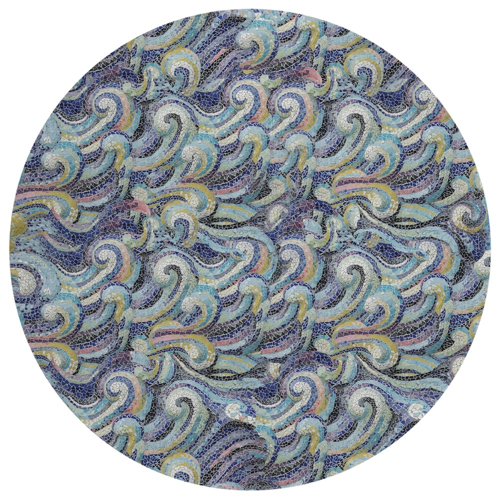 Indoor/ Outdoor Surfside Mosaic Waves Washable Rug New