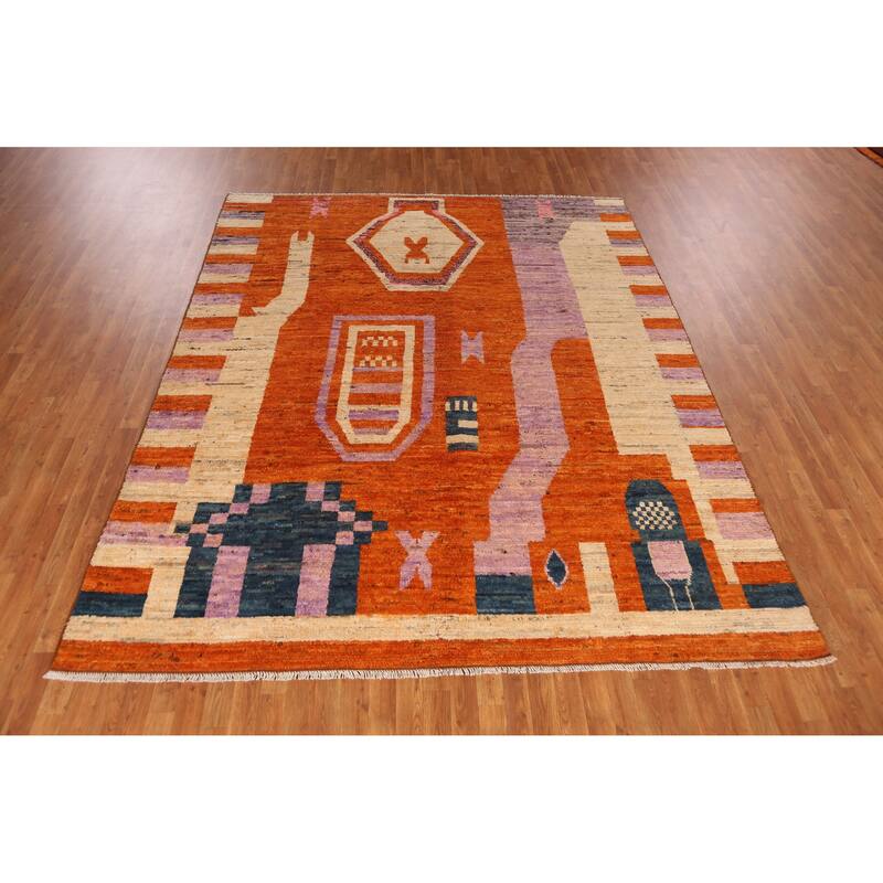 Moroccan Oriental Area Rug Handmade Orange Wool Carpet - 8'2" x 10'1"