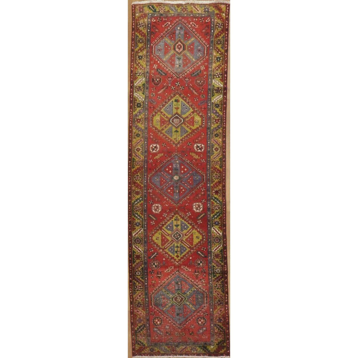 Hand Knotted Oriental 100% Wool Carpet Traditional Tribal Red Tabriz Runner Rug - 10' 5'' X 3' 0''