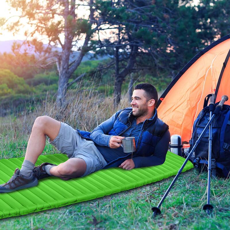 3'' Inflatable Camping Sleeping Pad Waterproof Sleeping Mat Blue/Green