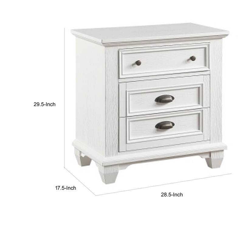Lyni 30 Inch Nightstand with 3 Drawers, Farmhouse White Acacia Wood