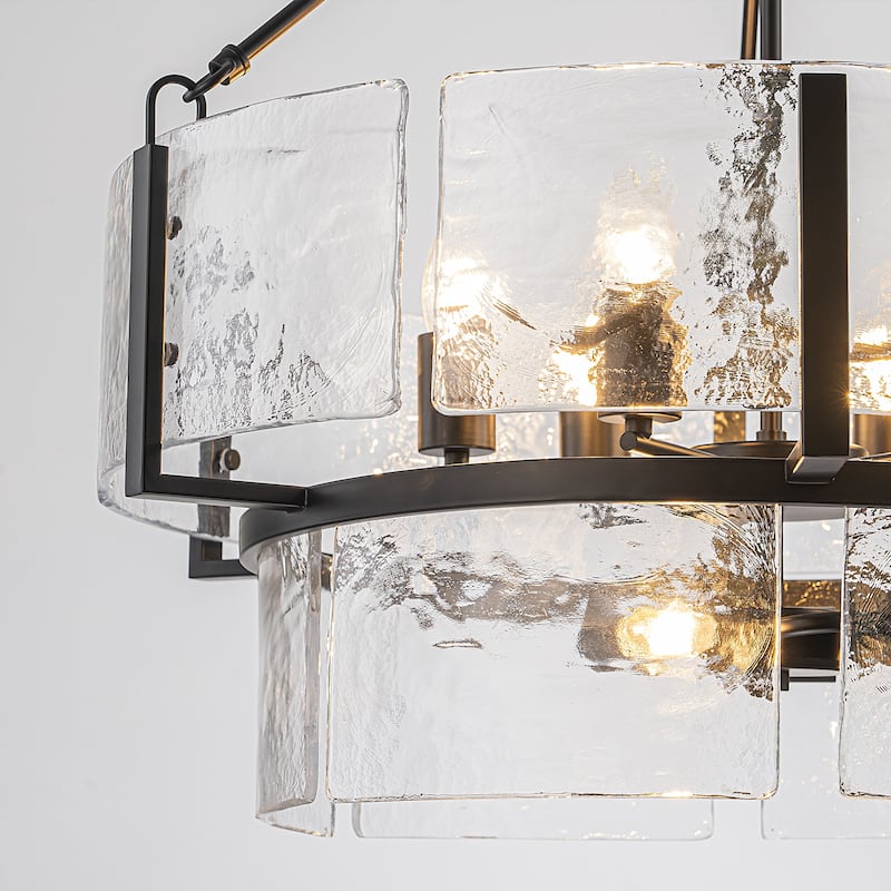 Modern Glam 2-Tire 9-Light Drum Chandelier Textured Glass