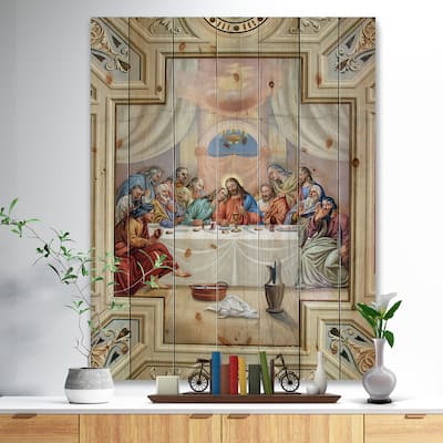 Designart 'Last Supper' Traditional Wood Wall Art Panels - Natural Pine Wood