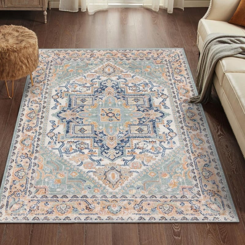 Luxe Weavers Oriental Medallion Area Rug, Stain-Resistant Carpet - Green - 8' x 10'