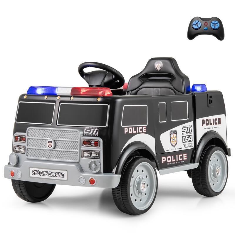 Gymax Kids Ride on Police Car w/ 3 Speeds Megaphone Music FM Radio