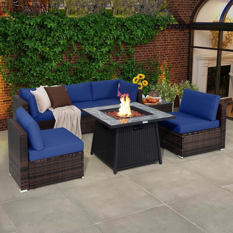 Costway 7 PCS Patio Furniture Set with 35" Propane Gas Fire Pit Table - See Details