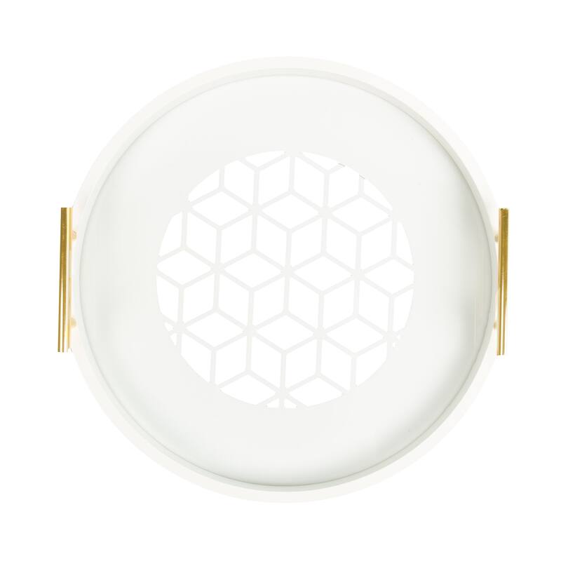 Kate and Laurel Caspen Round Pattern Decorative Metal Handles Tray
