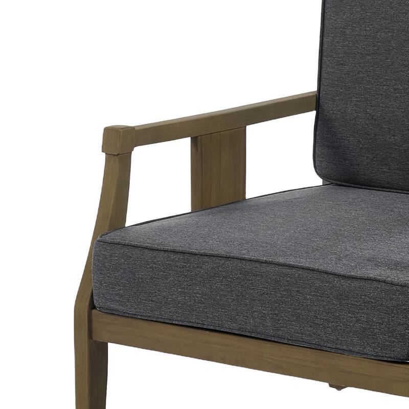 Set of 2 Outdoor Teak Wood Armchairs with Cushions, Patio Club Chairs