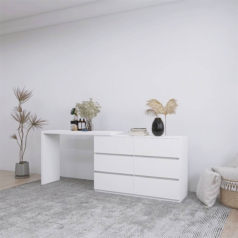 Extended Desktop 6 Drawers Storage Vanity without Handle