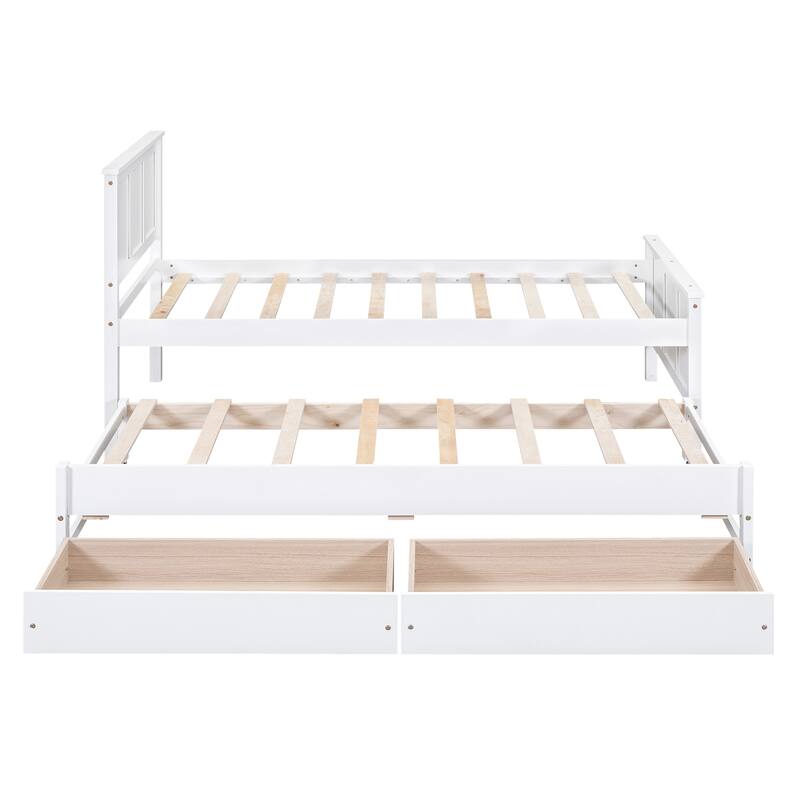 Twin Size Platform Bed with Trundle & Drawers, Wood Bed Frame with