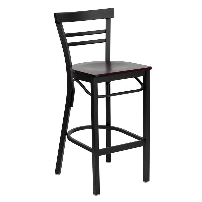 Two-Slat Ladder Back Metal Restaurant Barstool - 17"W x 19"D x 41.75"H - 17"W x 19"D x 41.75"H