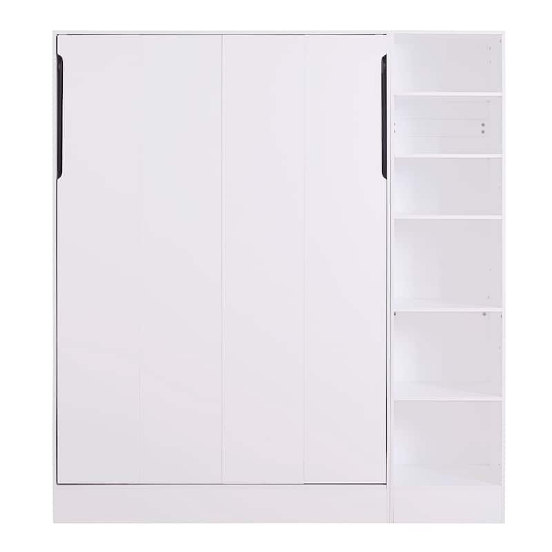 Foldable Bed w/ Recliner Sofa Murphy Bed Frame - Wall Bed w/ Daybed, White