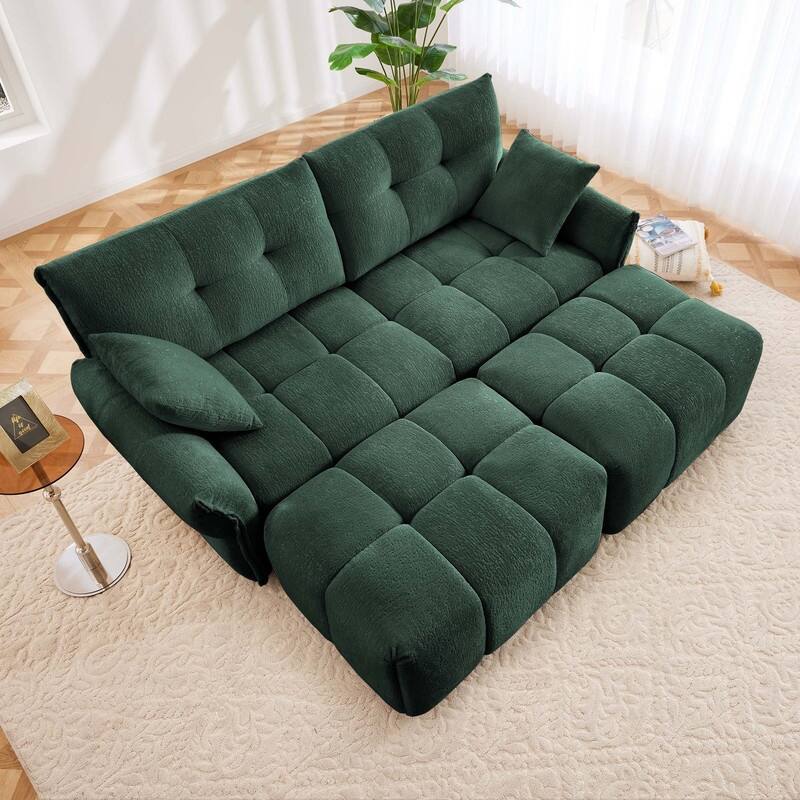 78.7" Chenille Two Seater Upholstered Sofa, 2 Ottoman