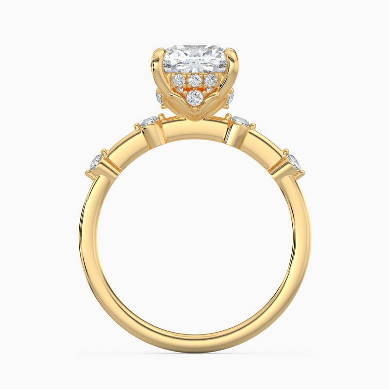 Auriya 14k Gold Petite Diamond Station Cushion Lab Grown Hidden Halo Engagement Ring 1.00 to 5.00 ct. tw.(F-G, VS)