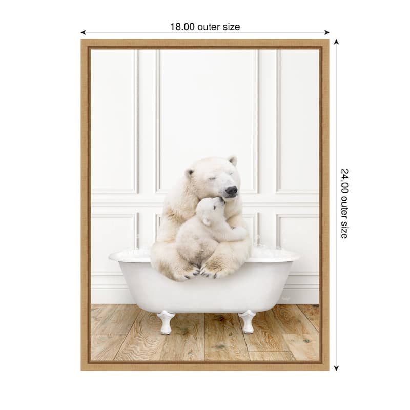 Kate and Laurel Sylvie Mother and Baby Polar Bear in Traditional Vintage Bathtub Framed Canvas by Amy Peterson