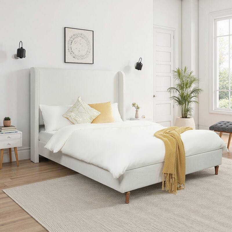 54" High Headboard Upholstered Bed - Ivory Canvas - King