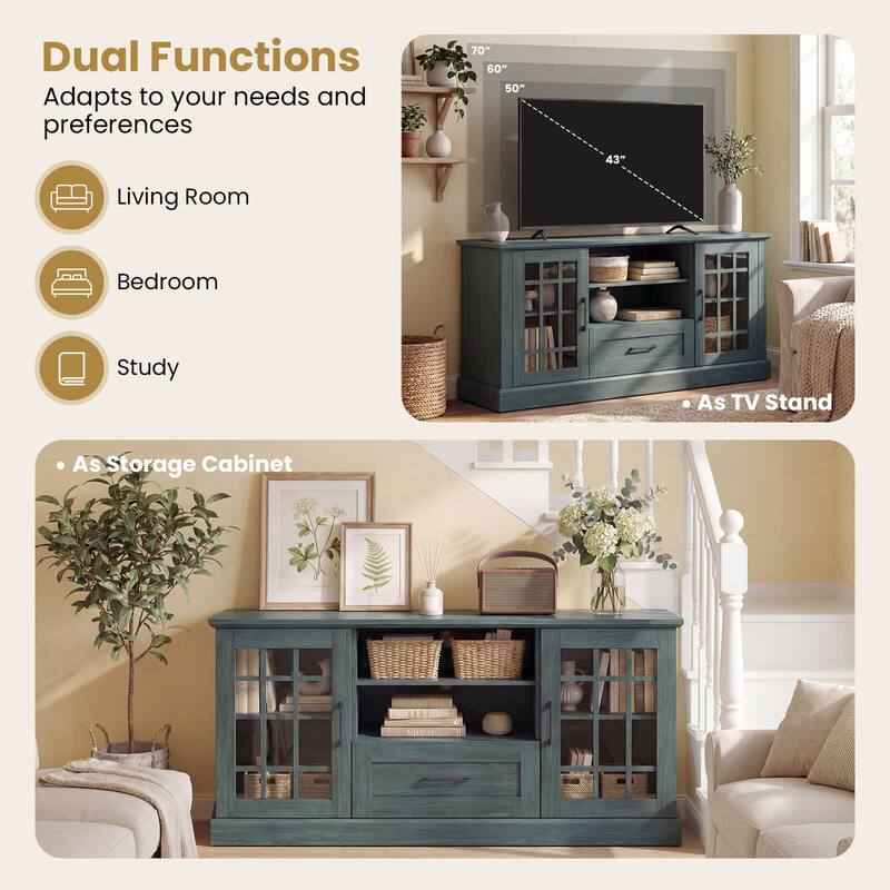 Costway Farmhouse TV Stand for TVs up to 70" Media Center with Glass - See Details