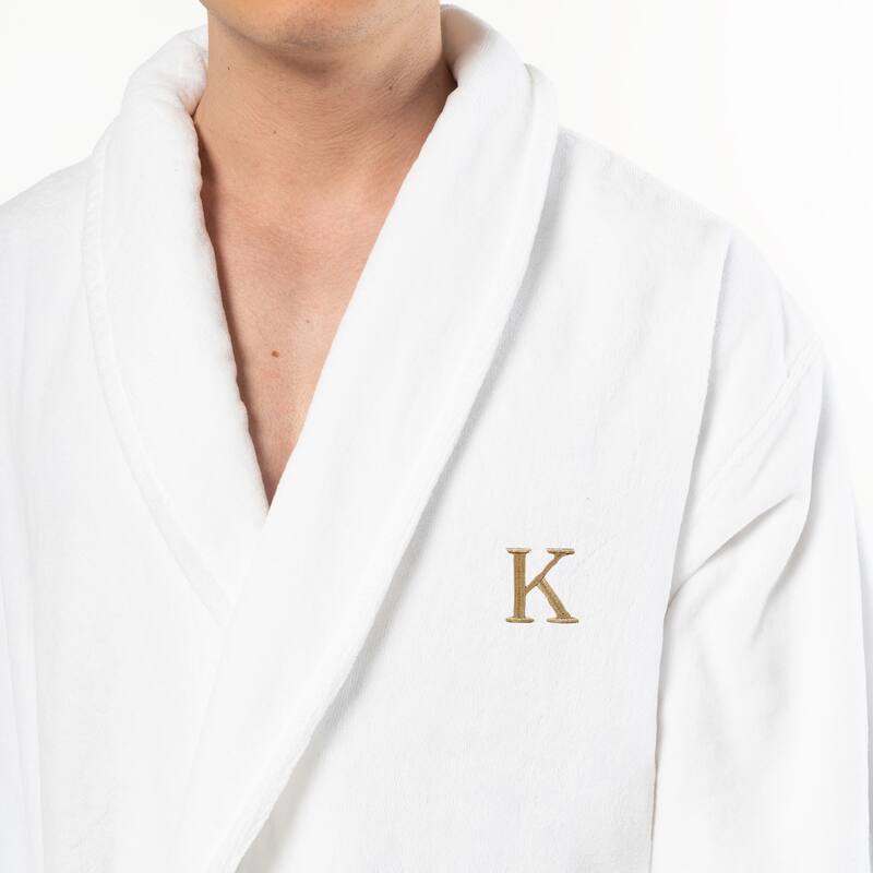 Authentic Hotel and Spa 100% Turkish Cotton Personalized Unisex Anovia Velour Bathrobe - Gold Block Font