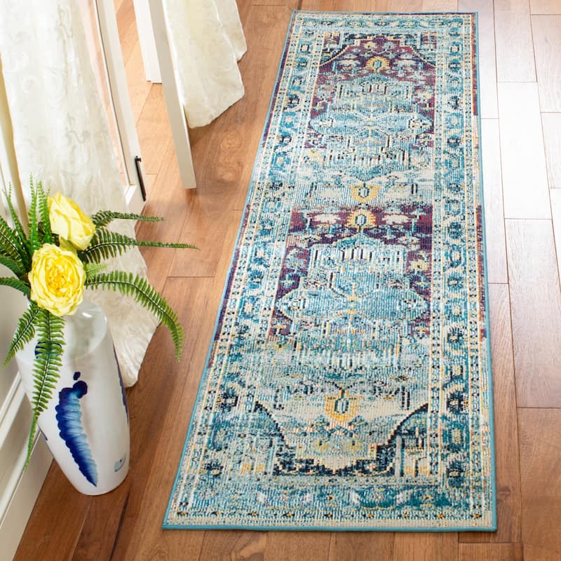 SAFAVIEH Crystal Marsilia Vintage Boho Oriental Rug - 2'2" x 7' Runner - Teal/Purple