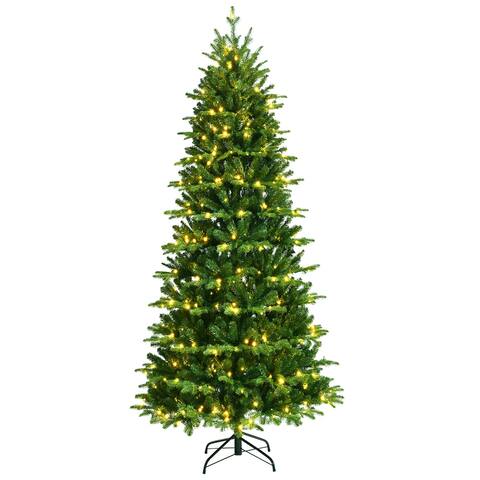 Gymax 6/7/8 ft Pre-Lit Christmas Tree Artificial Hinged Xmas Tree w/
