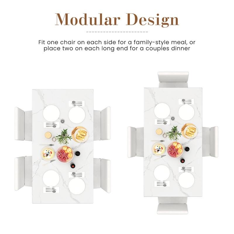 Grondin Modern Contemporary 5 Pieces Dining Table Set with Faux Marble Top and 4 PU Leather Upholstered Chairs