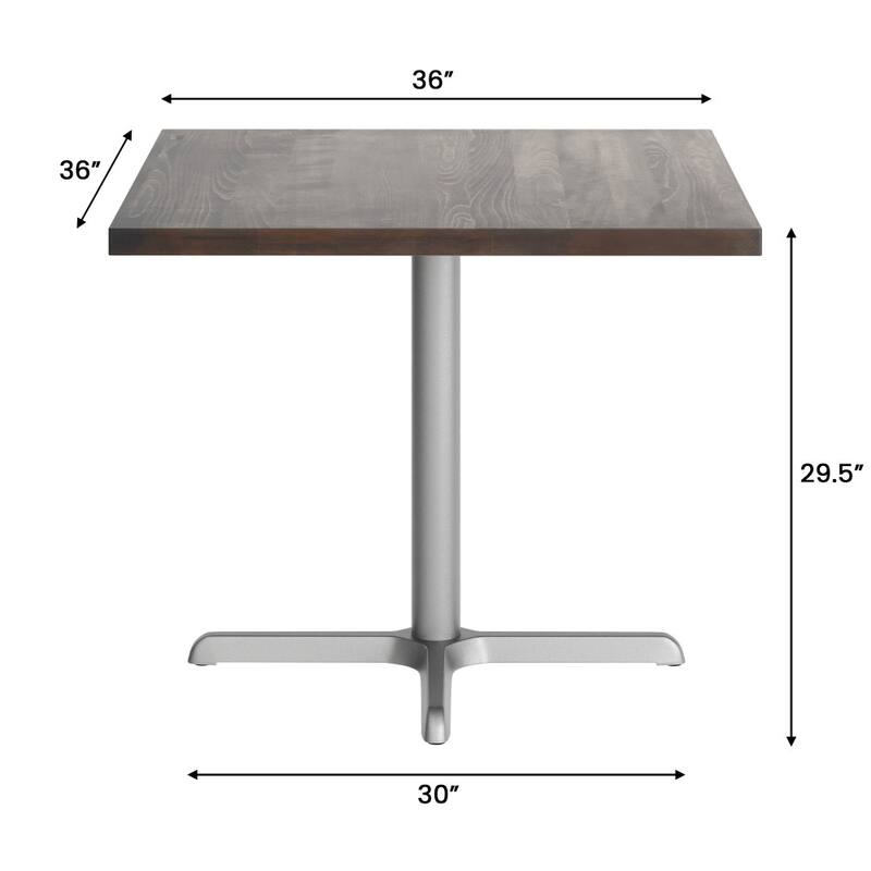 Square Solid Wood Commercial Tabletop with 30" x 30" Dining Height X-Base - 36"W x 36"D x 29.5"H