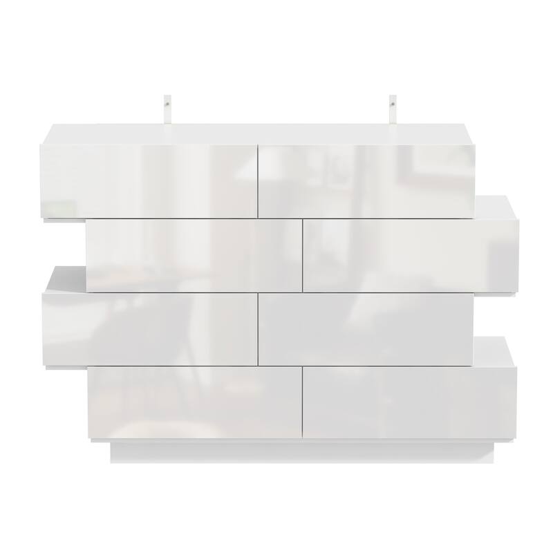 High Gloss White Eight-Drawer Dresser with Modern Design and Storage Chest