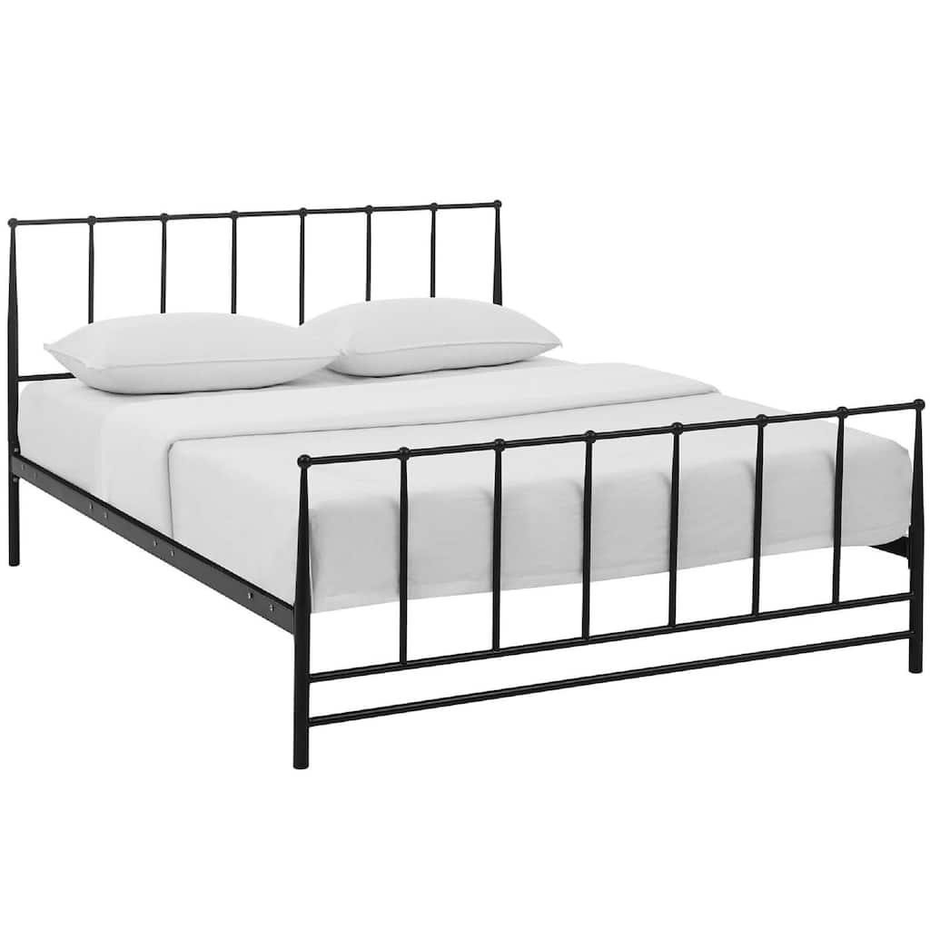 Estate Steel Metal King Platform Bed With Metal Slat Support in Brown