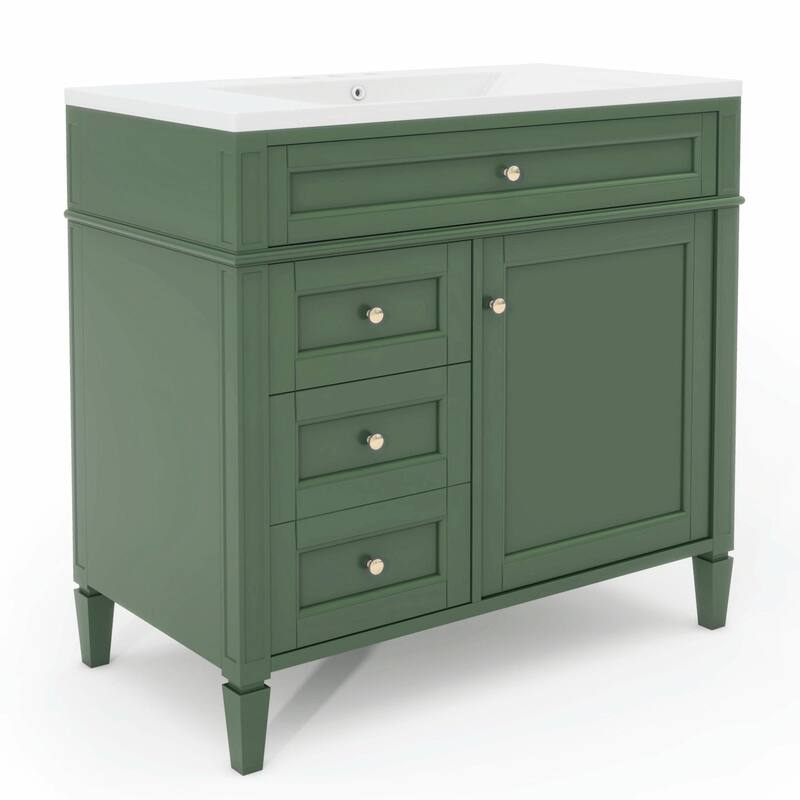 36'' Bathroom Vanity with Top Sink - Modern Storage Cabinet with Mirror