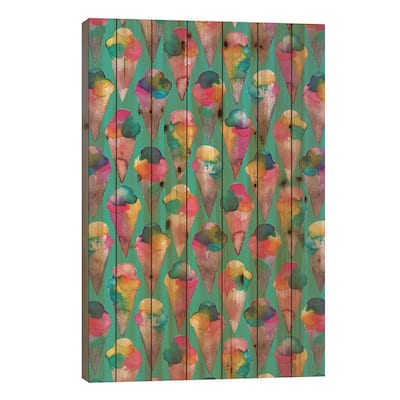 Ice Cream Cones Green Print On Wood by Ninola Design - Multi-Color