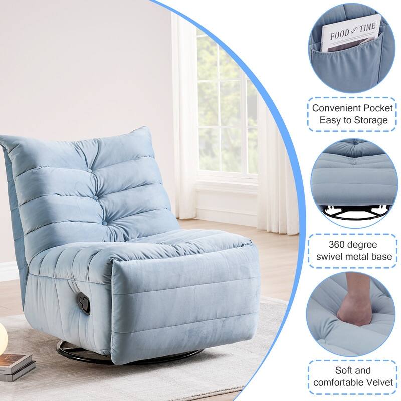 29.1" velvet off-white lazy lift sofa chair with arm pockets - light blue