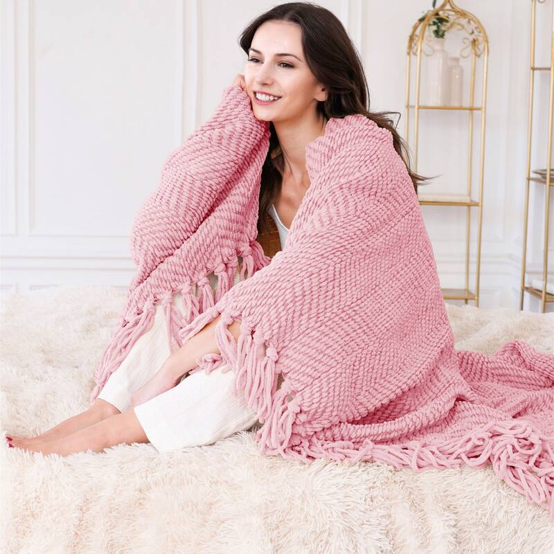 Knitted Tweed Couch Throw - Candy Pink - 50" x 60"