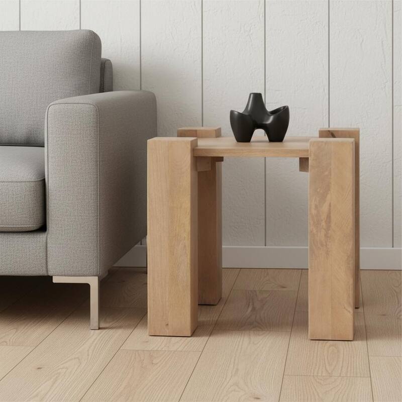 HomeRoots 23" Natural and Brown Solid Wood and Wood Tray Table - 23.00 in. x 21.75 in. x 23.00 in. - Natural - Wood