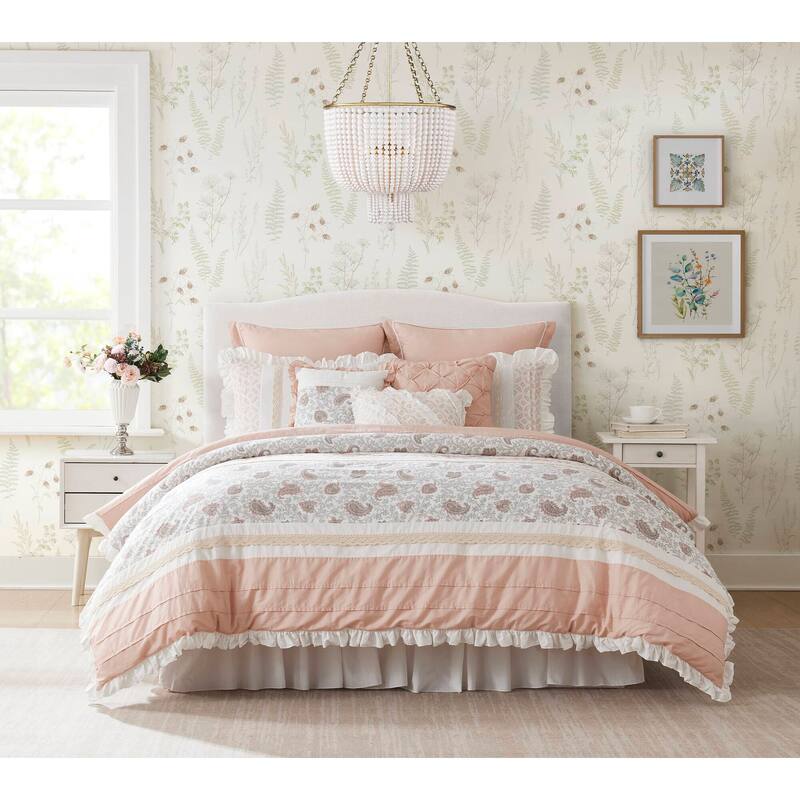GDF Studio - Dawn 9-Piece Cotton Percale Comforter Set with Decorative Pillows