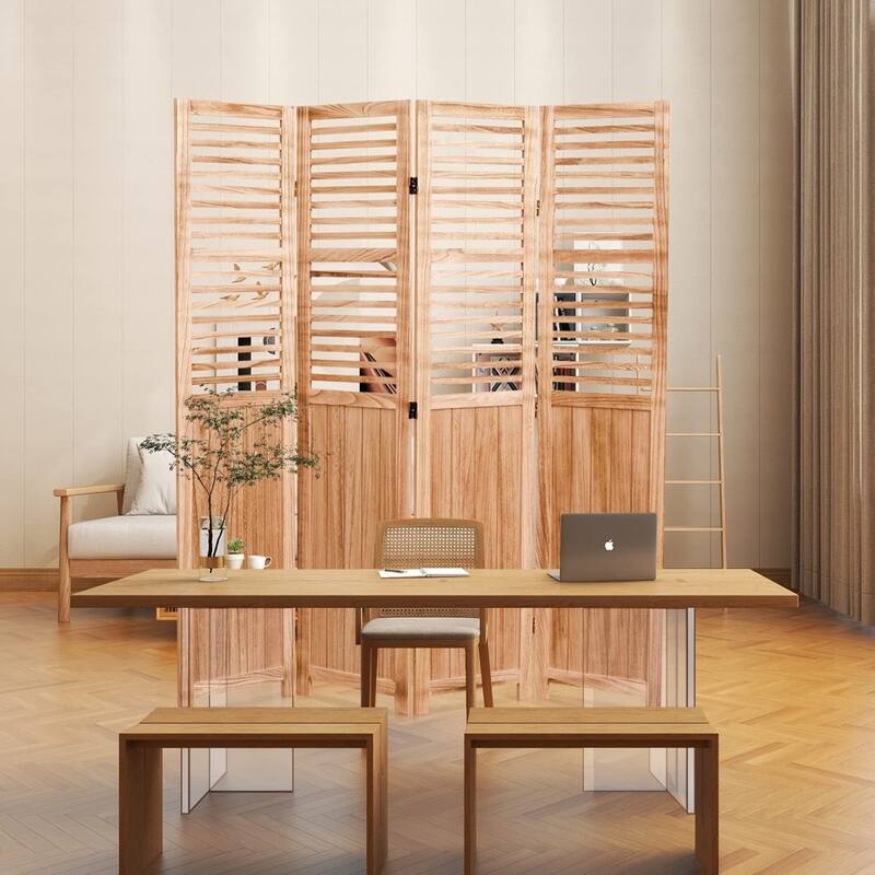 4/6 - Panel Solid Wood Folding Room Divider, Natural