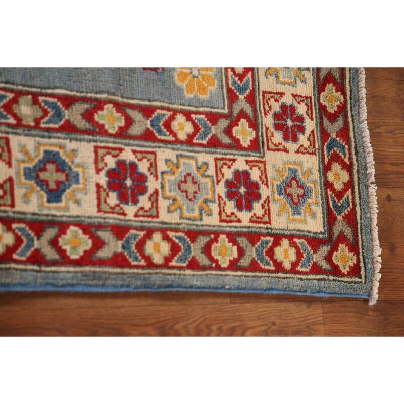 Light Blue Kazak Oriental Accent Rug Hand-Knotted Wool Carpet - 3'6"x 4'10"
