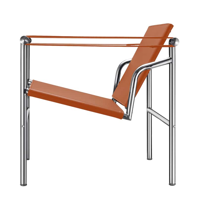 HomeRoots 24" Terra Cotta and Silver Faux Leather and Stainless Adjustable Back Arm Chair - 23.62 in. x 24.80 in. x 24.41 in.